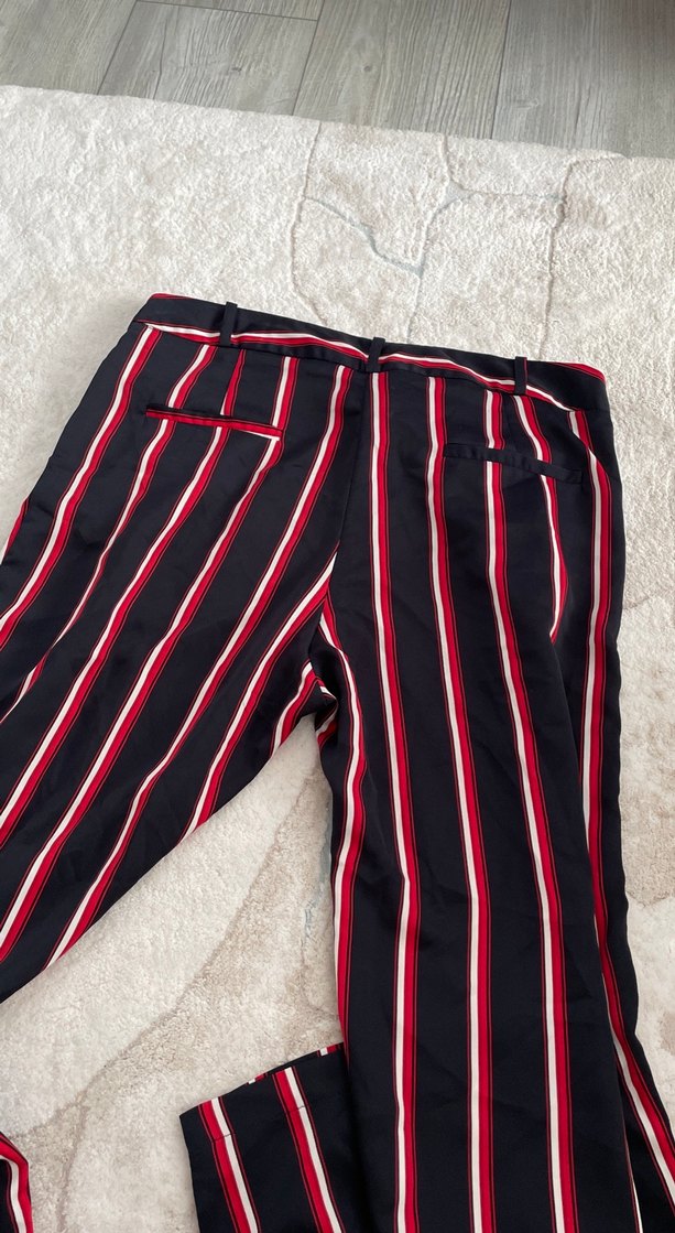 Kadın Çok Renkli Çizgili Pilili Midi Pantolon - Görsel 5