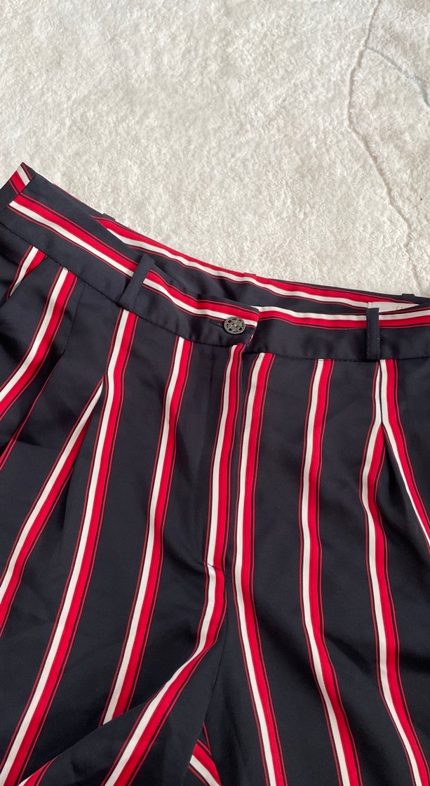 Kadın Çok Renkli Çizgili Pilili Midi Pantolon - Görsel 4