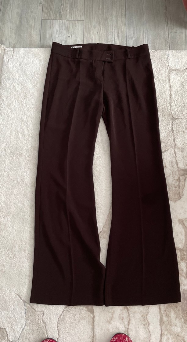 Kahverengi Kemerli Kadın Kumaş Pantolon - Görsel 2