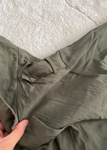 Kadın Haki Uzun Keten Trençkot - Görsel 4