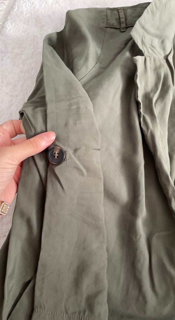 Kadın Haki Uzun Keten Trençkot - Görsel 2