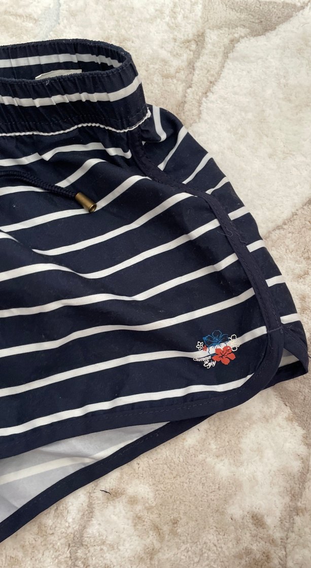 Düğmeli Lacivert Çizgili Mini Şort - Görsel 3