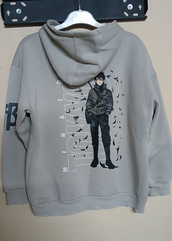 Gri Kapüşonlu Kadın Sweatshirt Tokyo Baskılı - Görsel 3