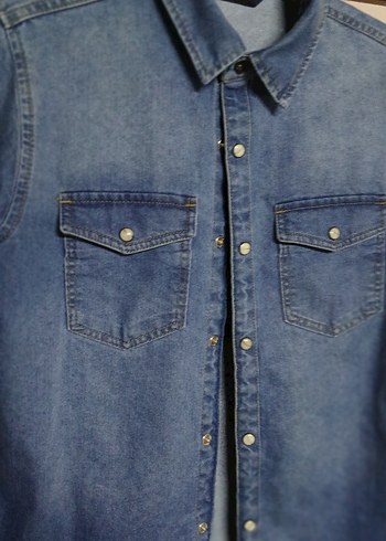 Kadın Mavi Düğmeli Denim Ceket - Görsel 3