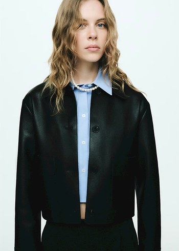 DERI GÖRÜNÜMLÜ CEPLI CEKET - Görsel 5