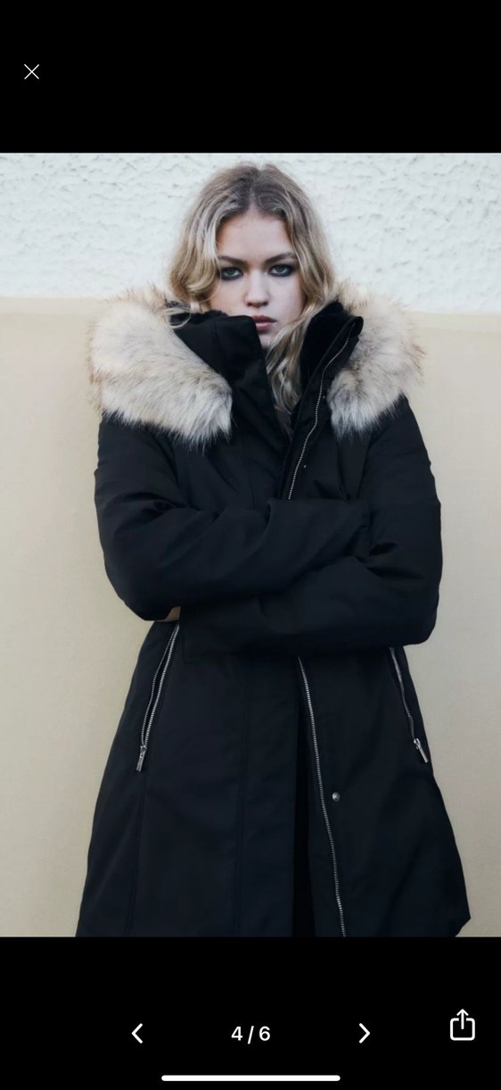 Zara Kadın Siyah Midi Kaban Kapüşonlu - Görsel 4