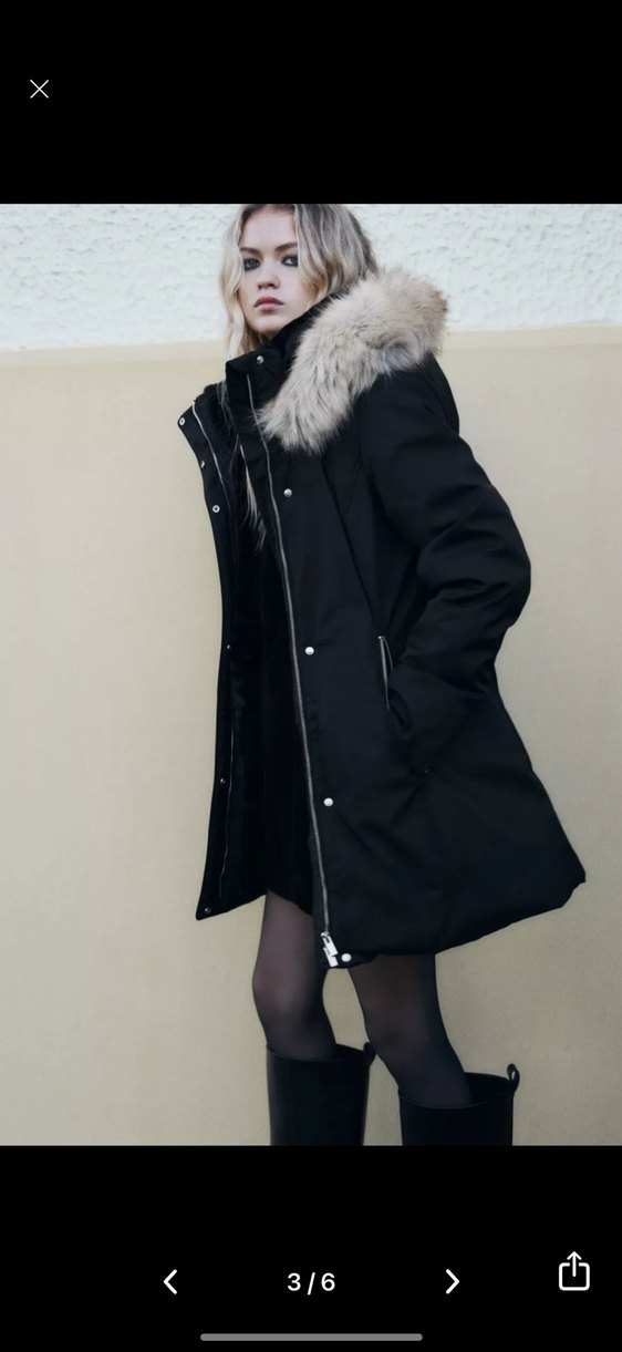 Zara Kadın Siyah Midi Kaban Kapüşonlu - Görsel 3