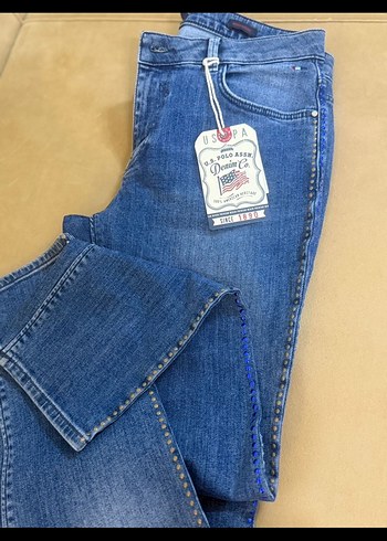 stass çivili mavi kot pantolon - Görsel 5