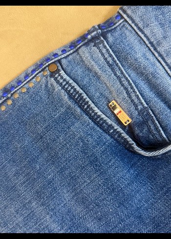 stass çivili mavi kot pantolon - Görsel 3