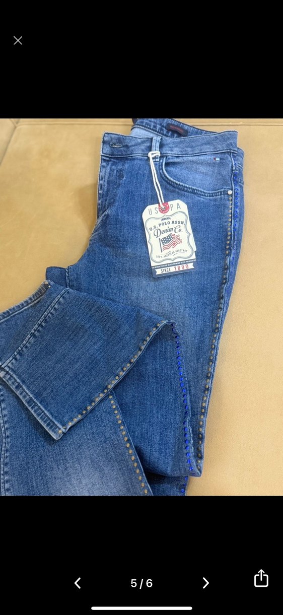 stass çivili mavi kot pantolon - Görsel 5