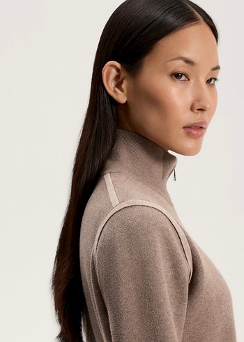 Bej Kadın Yün Yüksek Yakalı Ceket - Görsel 5