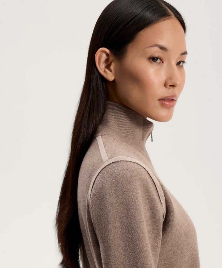 Bej Kadın Yün Yüksek Yakalı Ceket - Görsel 5