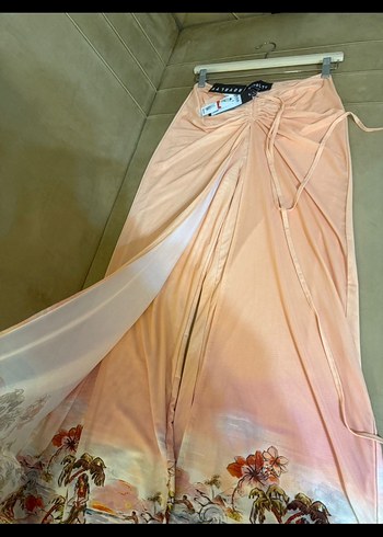 Pembe Drapeli Uzun Bohem Etek+Pantalon - Görsel 4