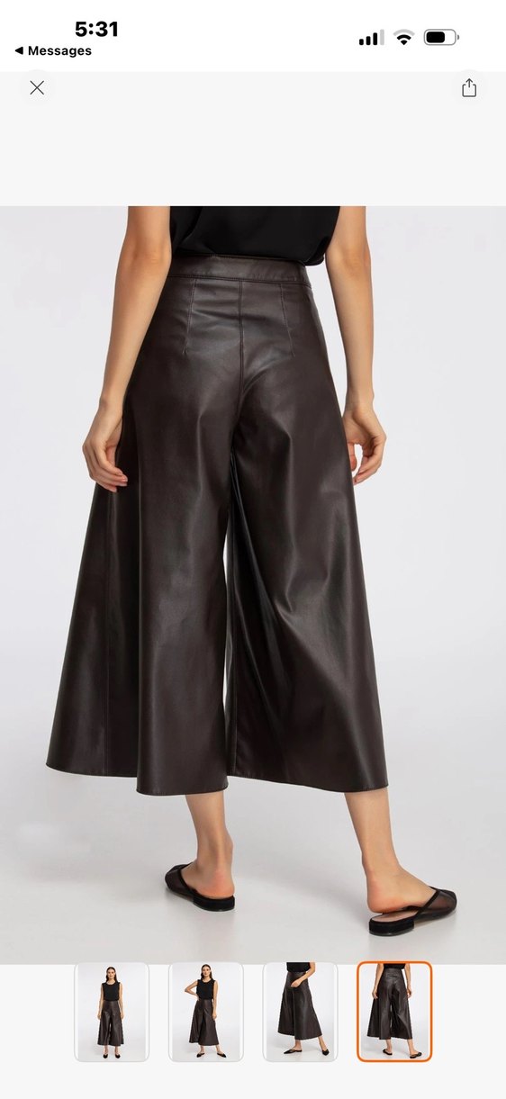 Siyah Deri Mini Geniş Paça Kadın Pantolon - Görsel 4