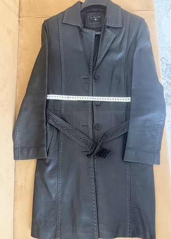 Düğmeli Siyah Deri Midi Kadın Kaban - Görsel 8