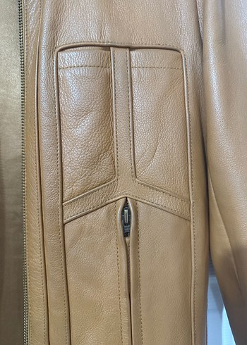 Kadın Bej Deri Uzun Ceket - Görsel 5