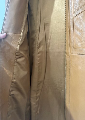 Kadın Bej Deri Uzun Ceket - Görsel 4