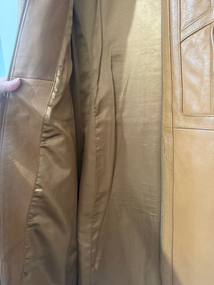 Kadın Bej Deri Uzun Ceket - Görsel 4