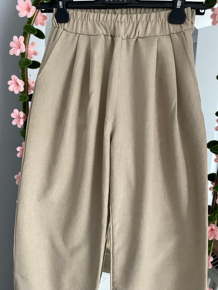 Bej Rahat Keten Kadın Pantolon - Görsel 2