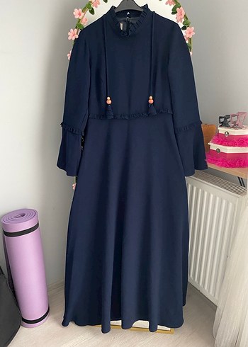 Püsküllü Lacivert Uzun Kollu Kadın Elbise - Görsel 2