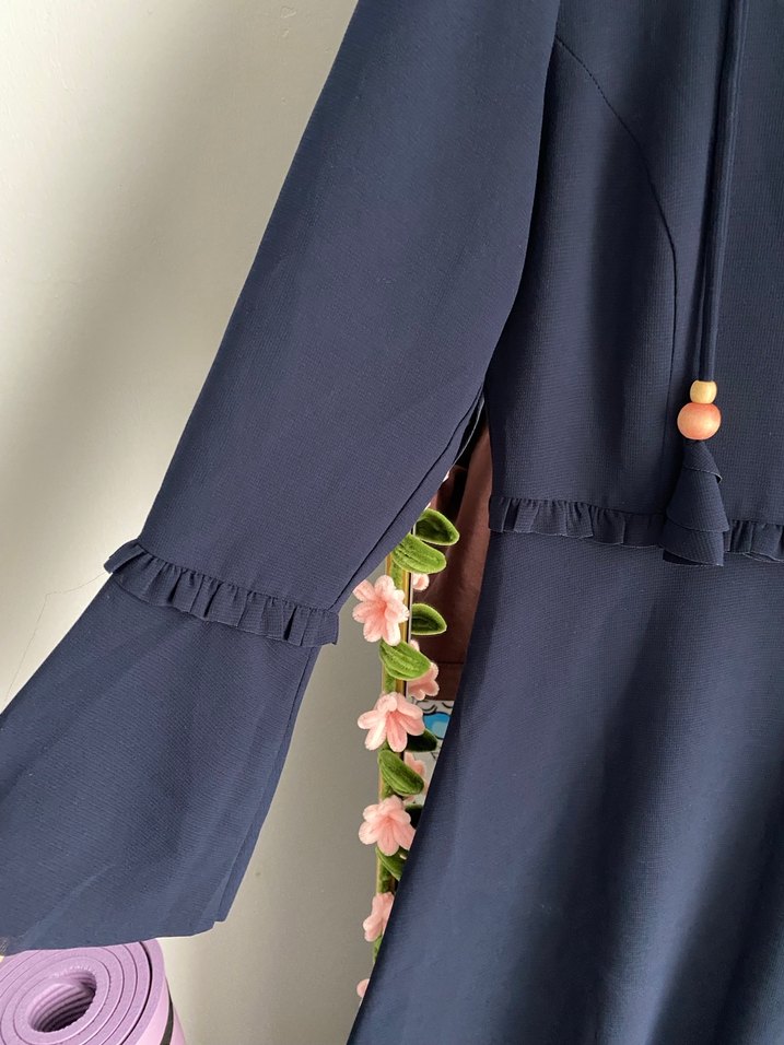 Püsküllü Lacivert Uzun Kollu Kadın Elbise - Görsel 3