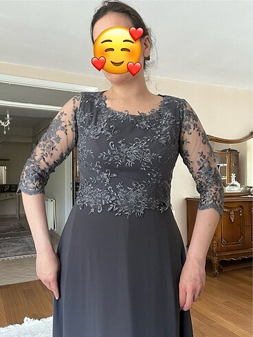 xl Beden gri Renk Gri güpürlü midi elbise