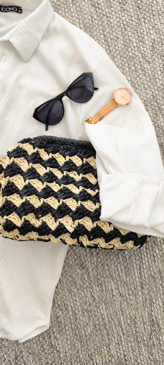 Zebra Desenli Örgü Kadın Portföy Çanta - Görsel 2