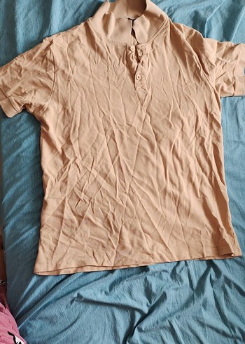 Erkek Bej Kısa Kollu Keten Polo Tişört