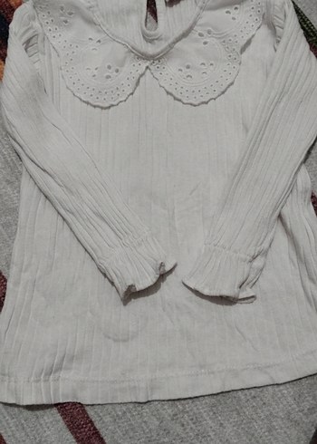 Kız Çocuk Beyaz Pamuklu Triko Bluz - Görsel 2