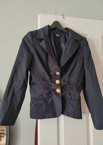 Düğmeli Siyah Keten Kadın Blazer Ceket