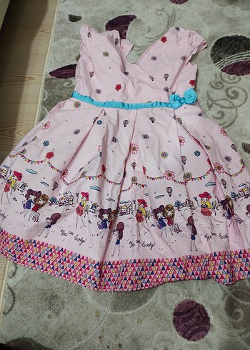 Kız Çocuk Pembe V Yaka Fırfırlı Elbise