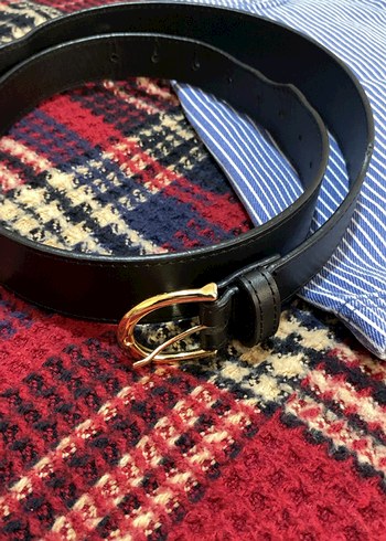 Altın Tokalı Siyah Deri Kadın Kemer - Görsel 2