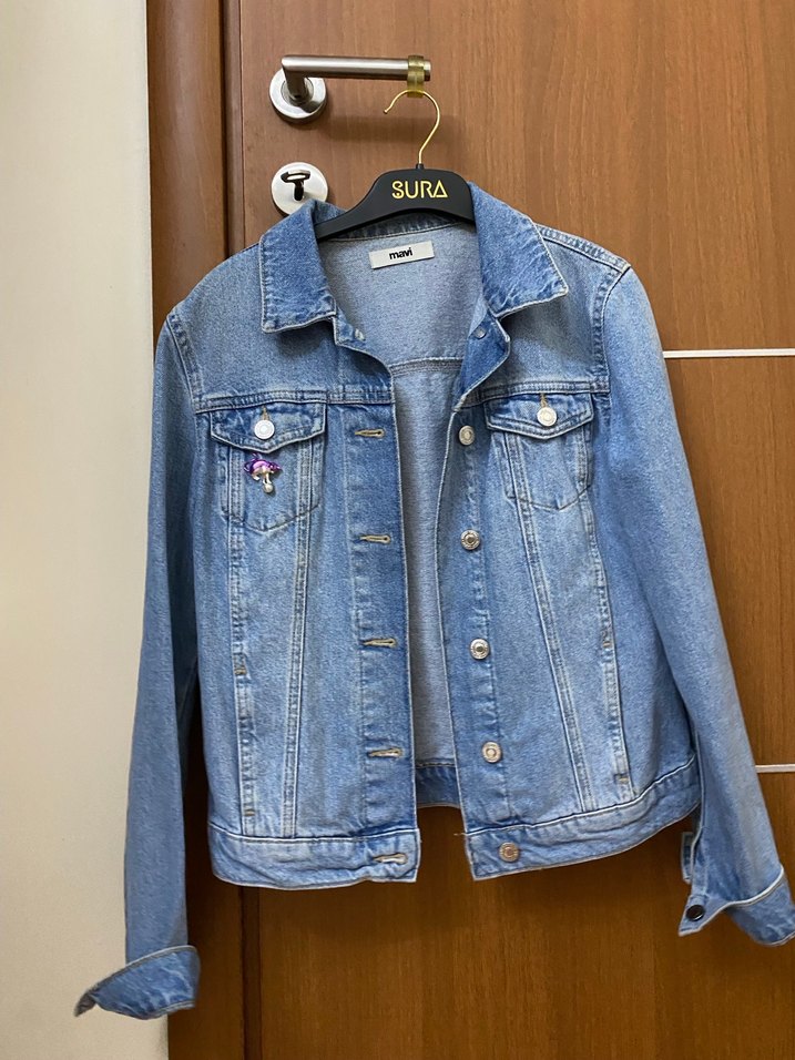 Nakışlı Mavi Kadın Kot Ceket - Görsel 2