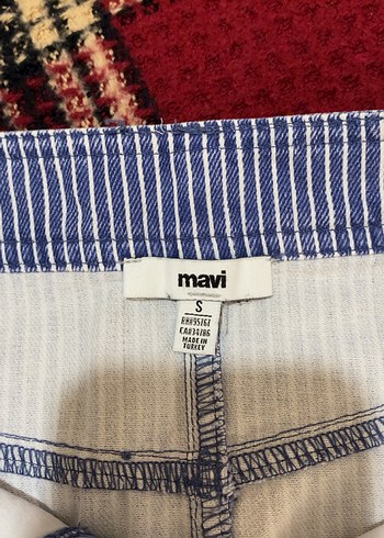 Çizgili Lacivert Denim Mini Etek - Görsel 2