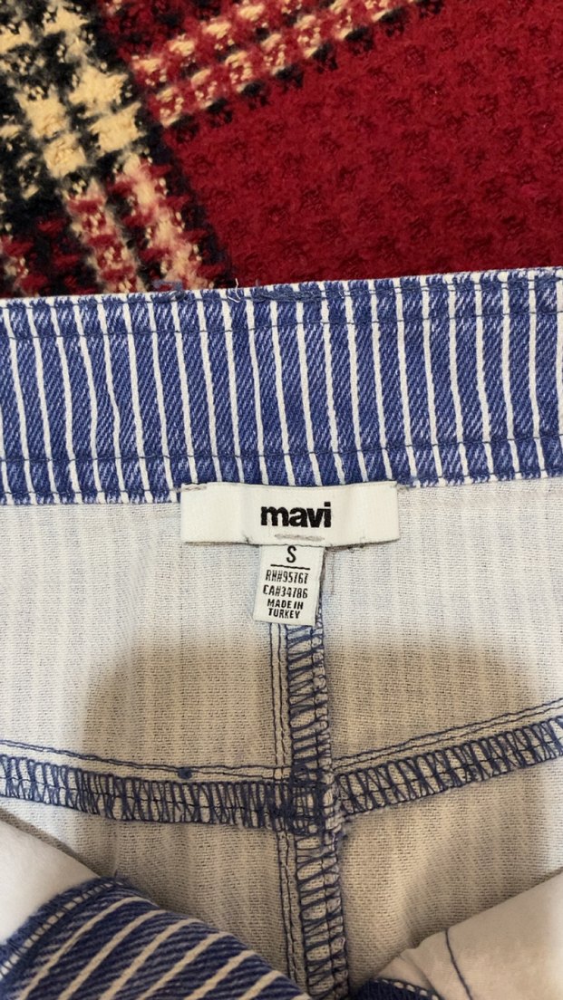 Çizgili Lacivert Denim Mini Etek - Görsel 2