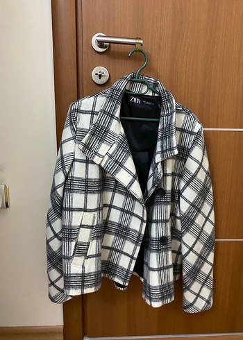 Gri Ekoseli Düğmeli Midi Kadın Kaban - Görsel 2