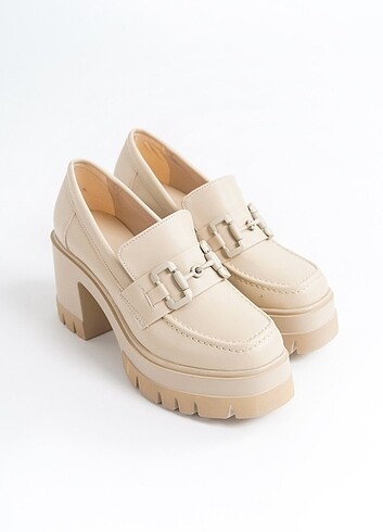 Kadın Platform Basic Bej Toka Detaylı Loafer Ayakkabı 38 Numara