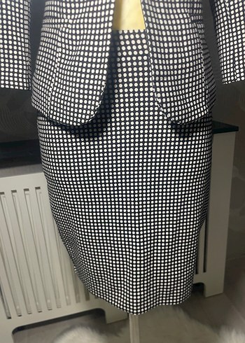 36 Beden Kadın Gri Kareli Uzun Kollu Blazer Ceket