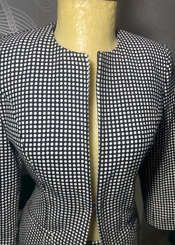 36 Beden gri Renk Kadın Gri Kareli Uzun Kollu Blazer Ceket