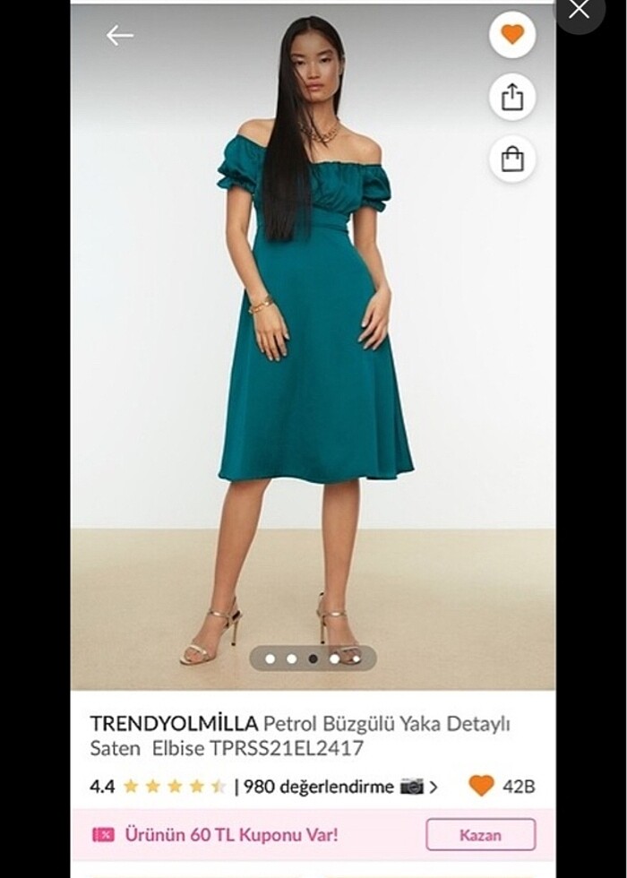 Trendyol milla zümrüt saten elbise 42 - L beden - Görsel 3