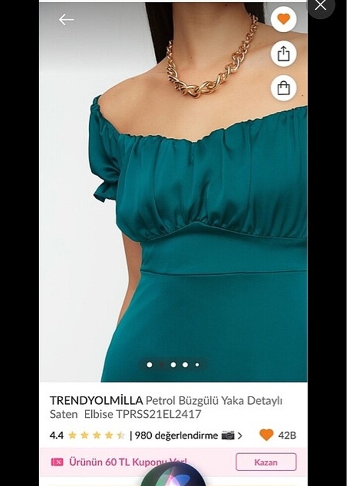 Trendyol milla zümrüt saten elbise 42 - L beden - Görsel 2