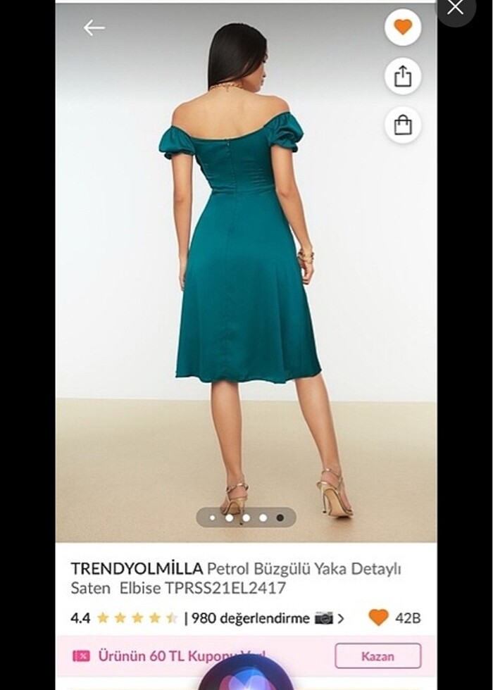 Trendyol milla zümrüt saten elbise 42 - L beden - Görsel 4