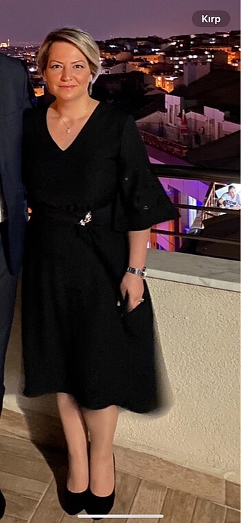 Naramaxx siyah krep elbise midi boy - Görsel 6