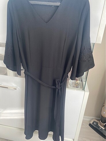 Naramaxx siyah krep elbise midi boy - Görsel 7