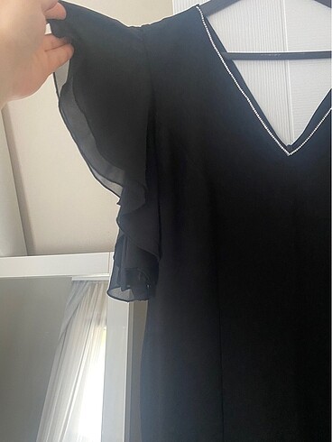 Selen krep kolları şifon midi boy elbise - Görsel 14