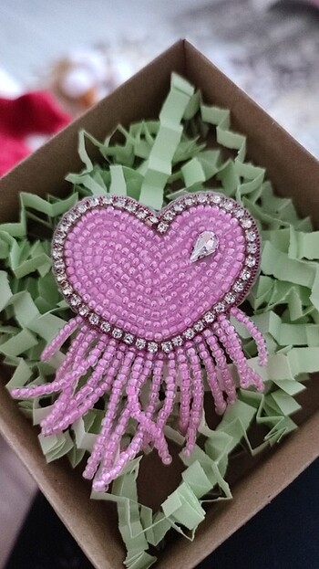 Beden pembe Renk Tarasım kalp broş(handmade) 