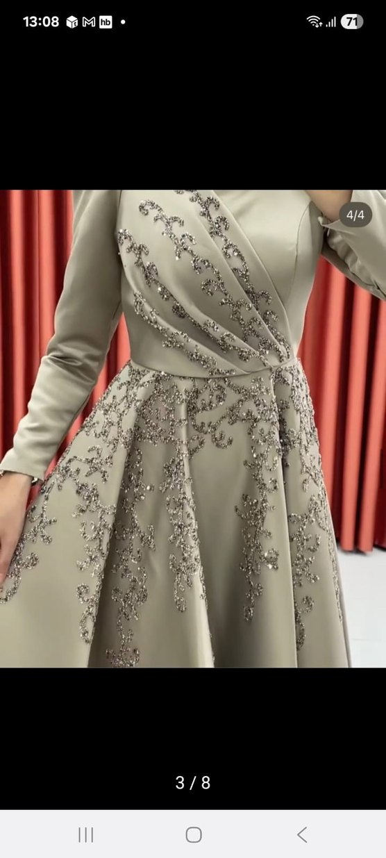 Nakış Detaylı Bej Uzun Abiye Elbise - Görsel 2