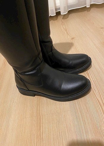 Siyah Deri Dizüstü Çizme Tokalı Topuklu - Görsel 15