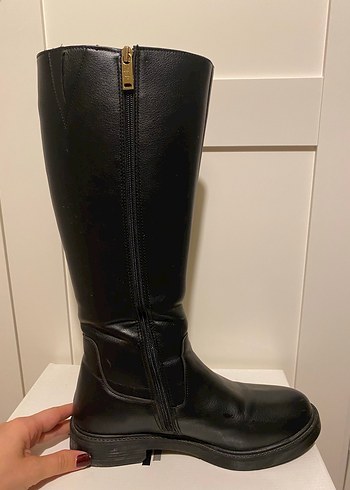 Siyah Deri Dizüstü Çizme Tokalı Topuklu - Görsel 10