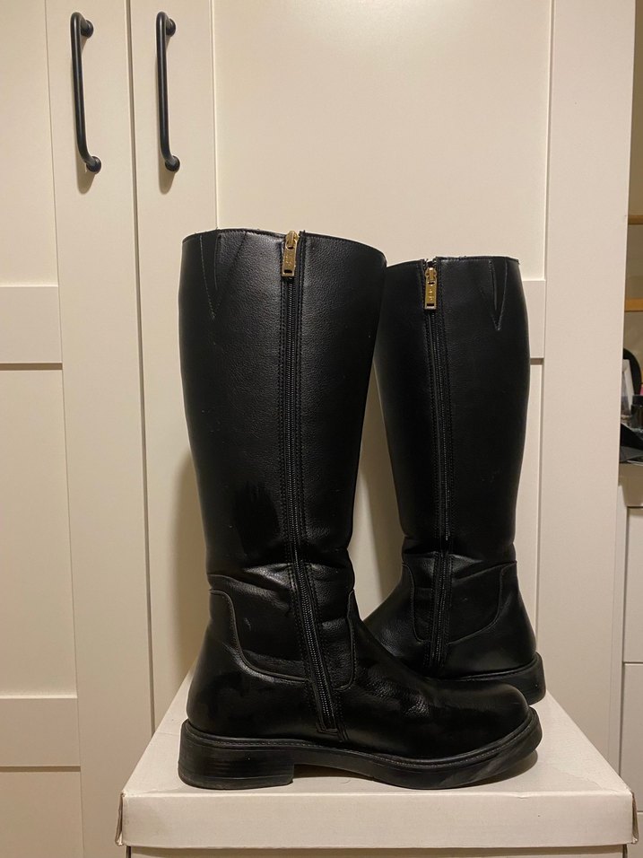 Siyah Deri Dizüstü Çizme Tokalı Topuklu - Görsel 4